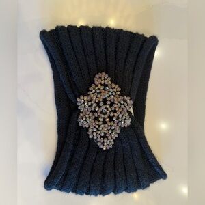 Black Knit Headband with Rhinestone Accent